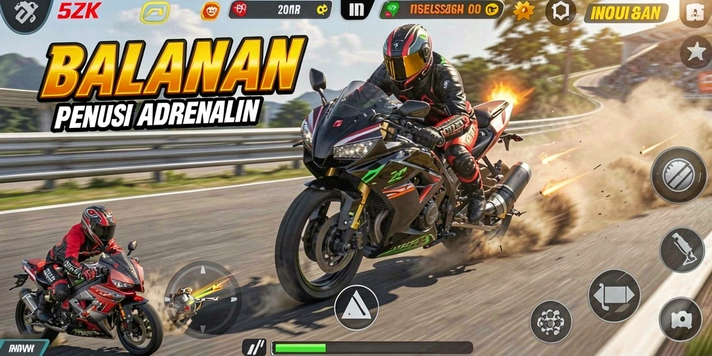 Screenshot gameplay <strong>5ZK</strong> menampilkan aksi balapan motor yang seru.