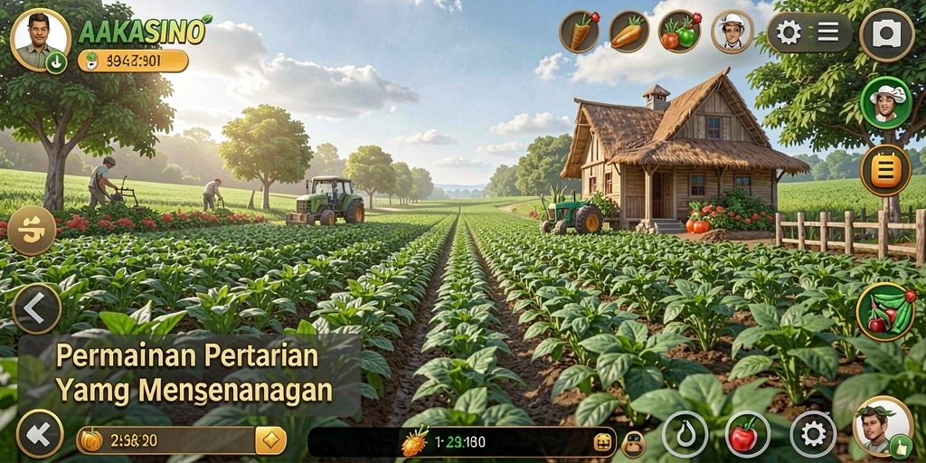 Tampilan gameplay AAKASINO saat bertani dengan tanaman yang subur.