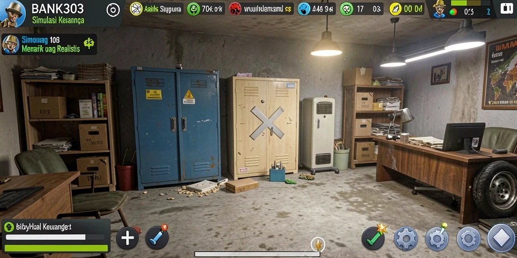 Tampilan gameplay BANK303 yang menampilkan simulasi keuangan yang mendidik.