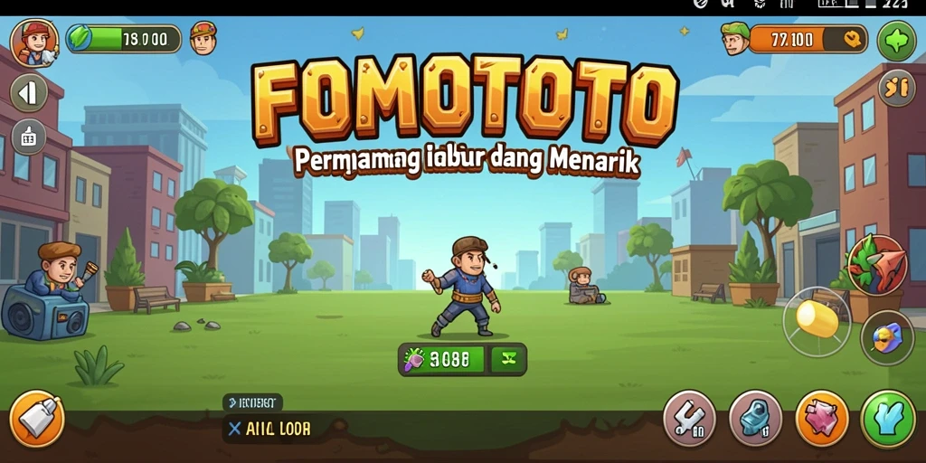 Tampilan gameplay FOMOTOTO yang menampilkan aksi idle yang seru.