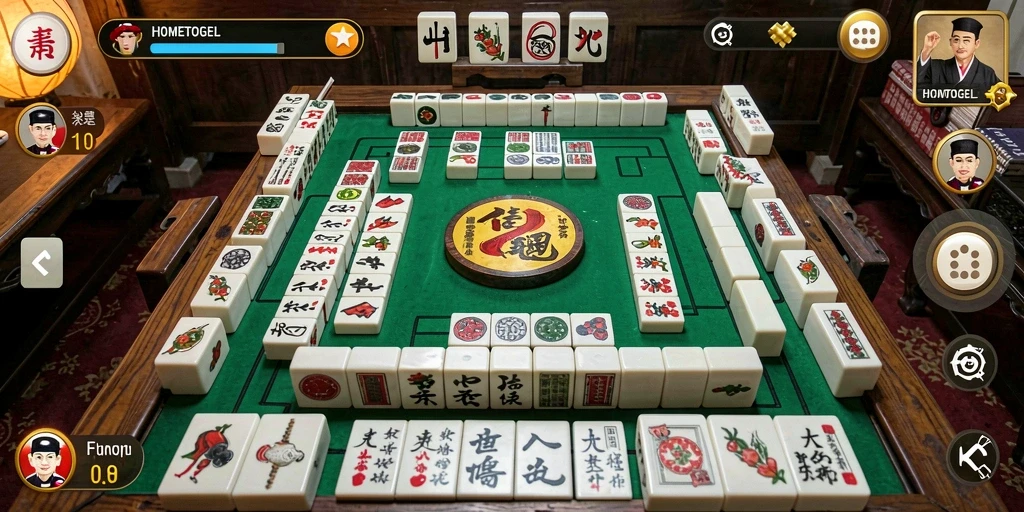 Tampilan gameplay HOMETOGEL yang menarik saat menyusun ubin Mahjong.