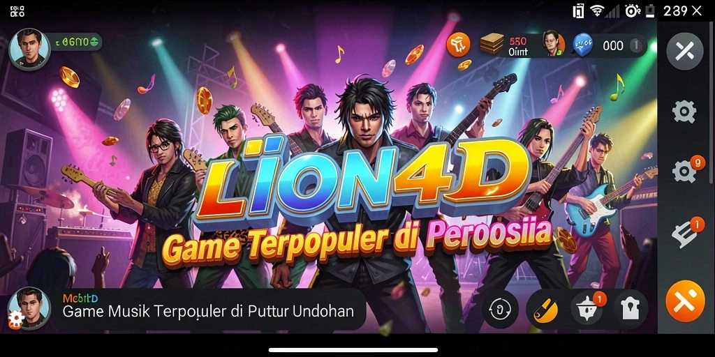 Tampilan gameplay seru dari LION4D dengan irama musik yang menantang.