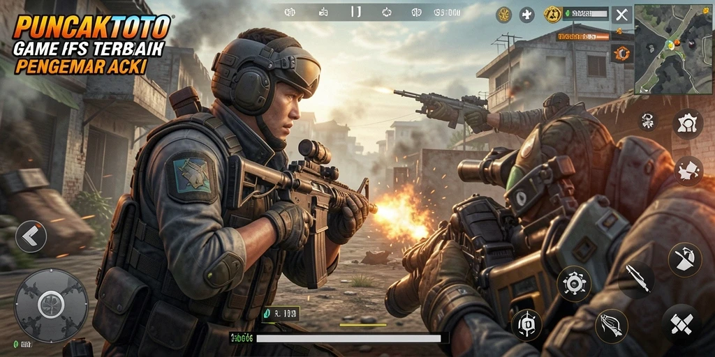 Gameplay menegangkan dalam PUNCAKTOTO dengan aksi tembak-menembak yang intens.