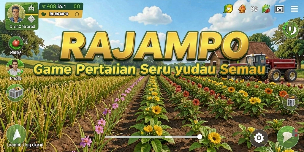 Tampilan gameplay <strong>RAJAMPO</strong> yang menggambarkan aktivitas bertani yang seru.