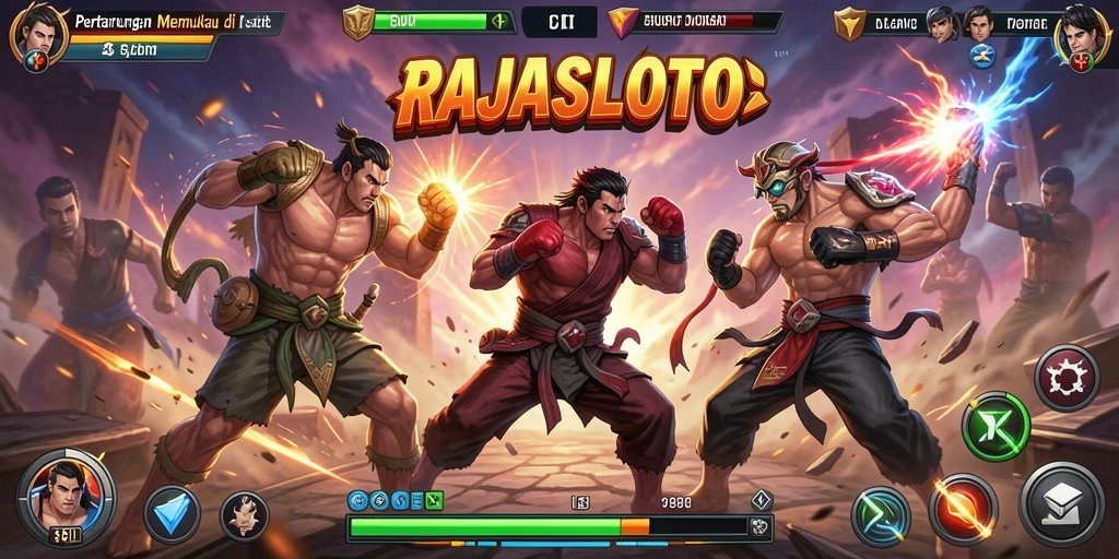 Tangkapan layar gameplay seru RAJASLOTO dengan pertarungan yang intens.