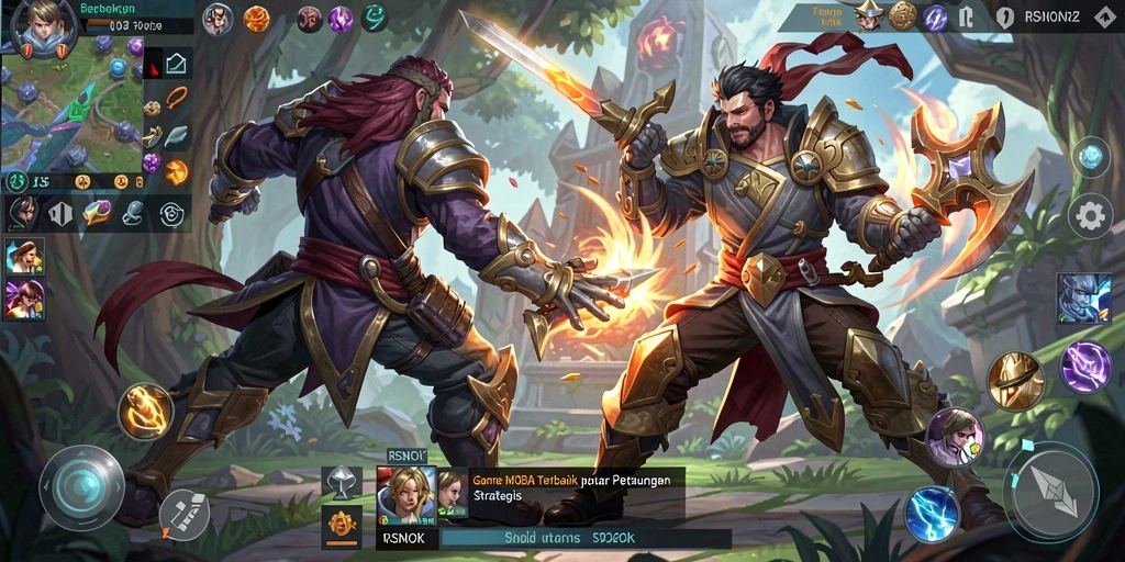 Screenshot RSNOK menampilkan aksi gameplay seru dalam pertarungan MOBA.