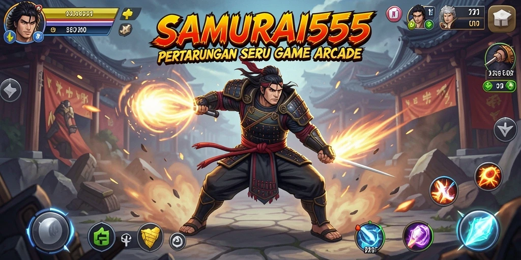 Screenshot gameplay SAMURAI555 menampilkan aksi pertarungan yang mendebarkan.
