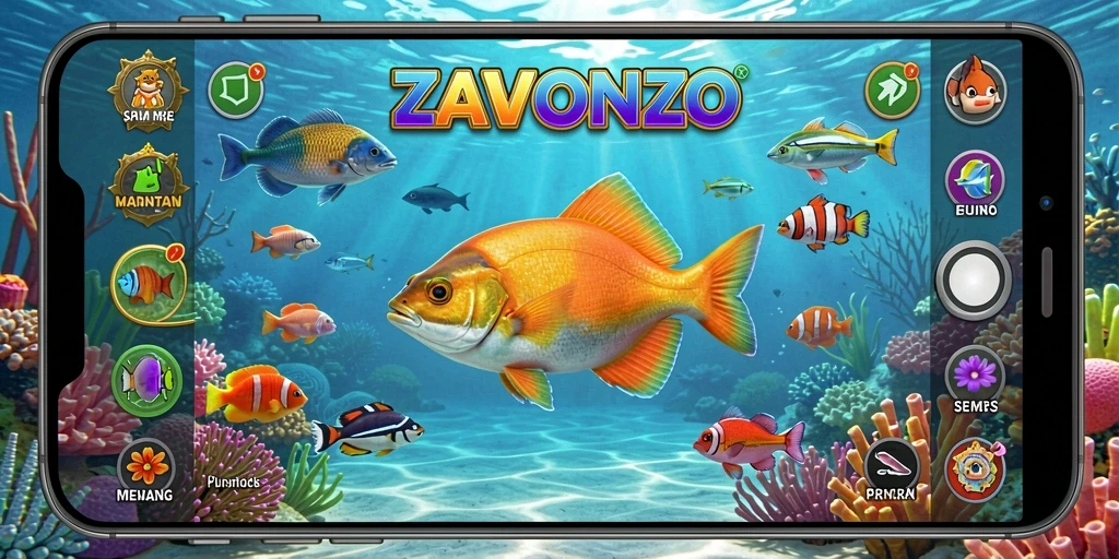 Tampilan gameplay seru dari ZAVONZO saat menembak ikan.